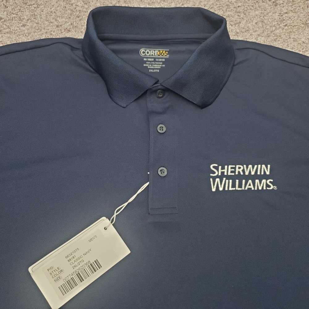 Sherwin Williams Men's Navy Blue Short Sleeve Employee Uniform Polo Shirt 2XL
